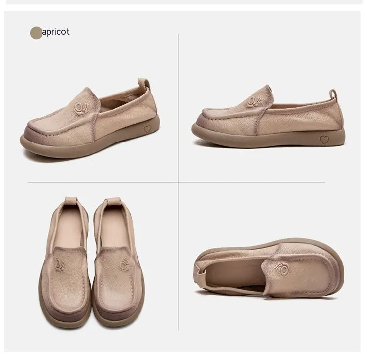 Spring First Layer Cowhide Retro Rub Colored Flat Bottom Comfort Women's Shoes