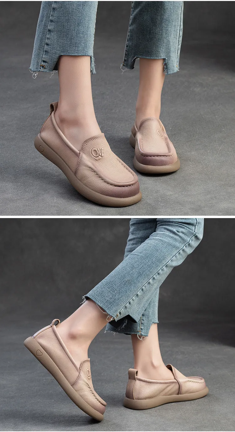 Spring First Layer Cowhide Retro Rub Colored Flat Bottom Comfort Women's Shoes