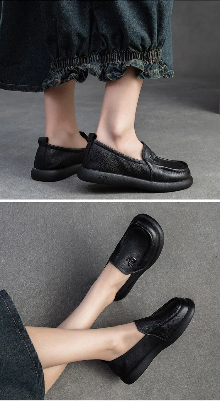 Spring First Layer Cowhide Retro Rub Colored Flat Bottom Comfort Women's Shoes