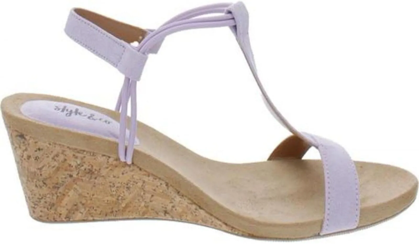 Style & Co. Womens Mulan Faux Suede T-Strap Wedge Sandals MULANF Purple 9M