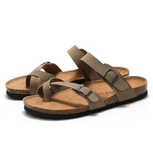 Stylish and Sustainable Cork Slippers with Metal and Leather Stitching