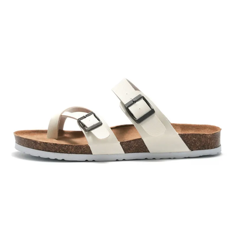 Stylish and Sustainable Cork Slippers with Metal and Leather Stitching