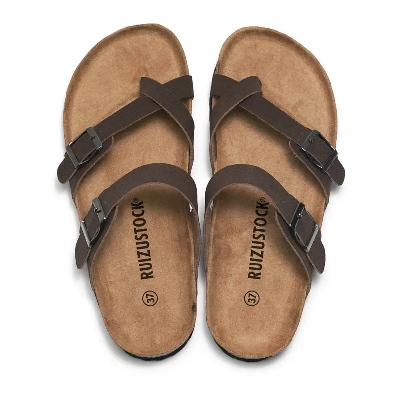 Stylish and Sustainable Cork Slippers with Metal and Leather Stitching