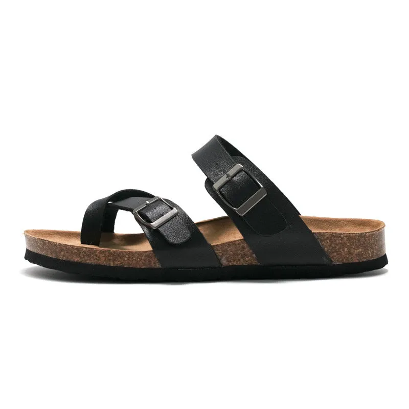 Stylish and Sustainable Cork Slippers with Metal and Leather Stitching