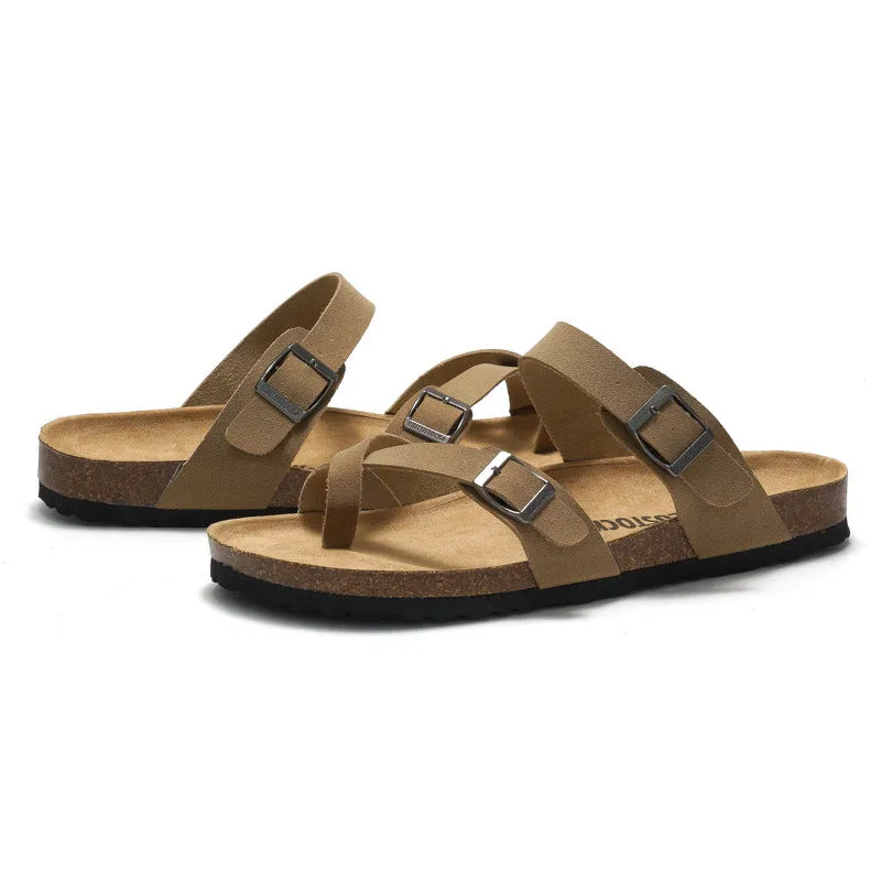Stylish and Sustainable Cork Slippers with Metal and Leather Stitching