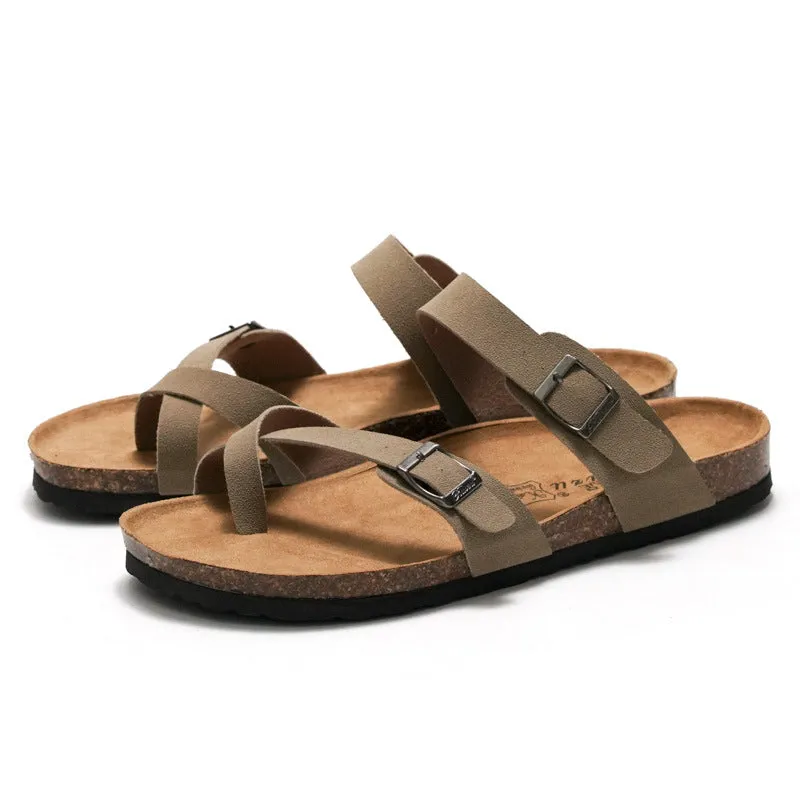 Stylish and Sustainable Cork Slippers with Metal and Leather Stitching