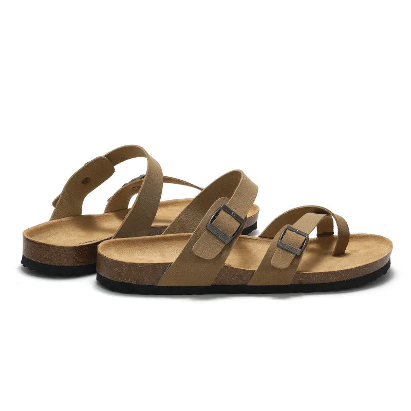Stylish and Sustainable Cork Slippers with Metal and Leather Stitching