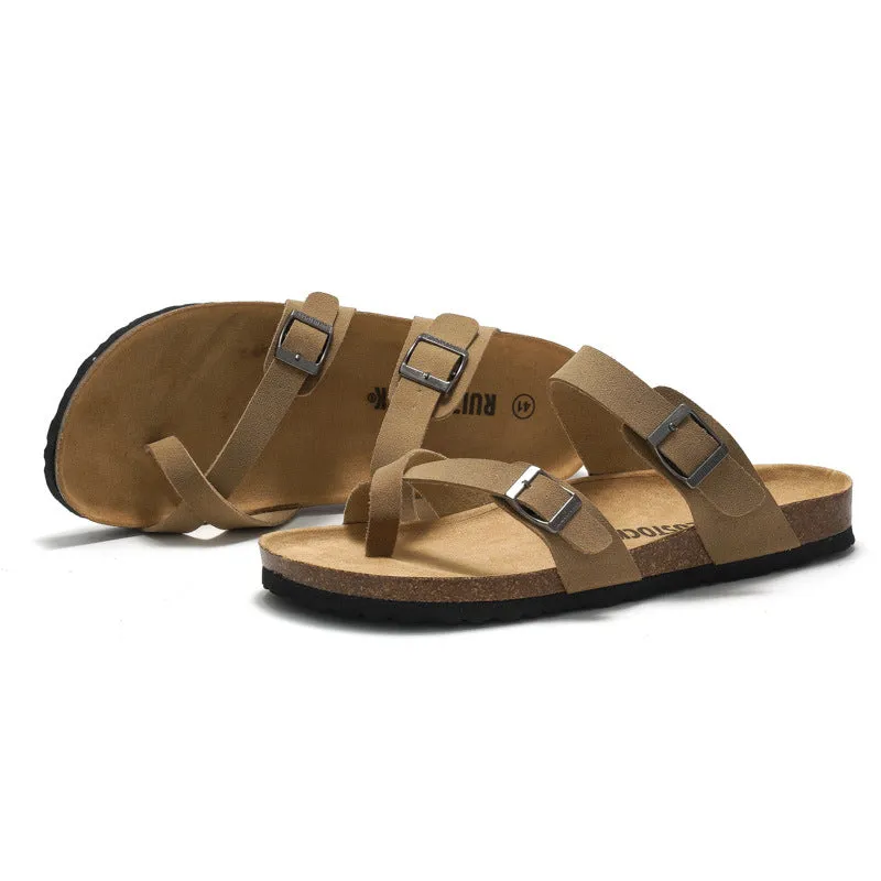 Stylish and Sustainable Cork Slippers with Metal and Leather Stitching