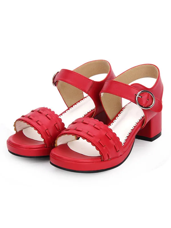 Sweet Lolita Sandals Patterned Strappy PU White Lolita Shoes