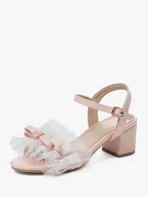 Sweet Lolita Sandals Ruffles Bows Round Toe PU Leather Purple Lolita Summer Shoes