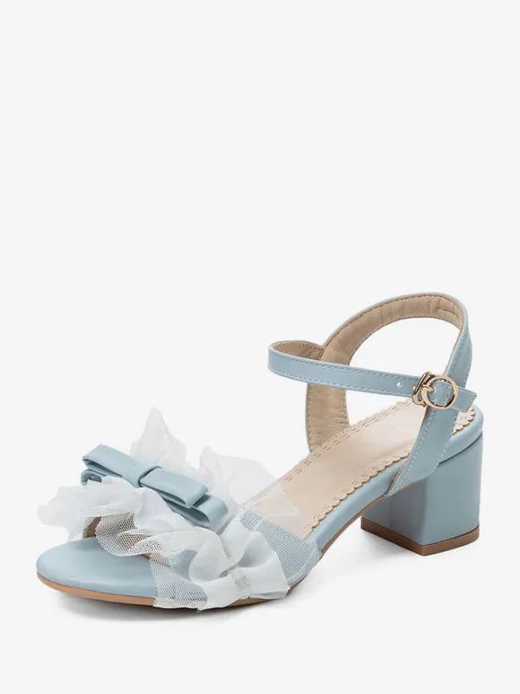 Sweet Lolita Sandals Ruffles Bows Round Toe PU Leather Purple Lolita Summer Shoes