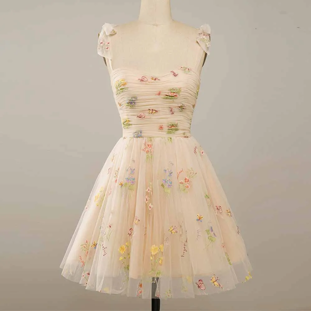 Sweetheart Short Homecoming Dress with Embroidery Floral Party Dress