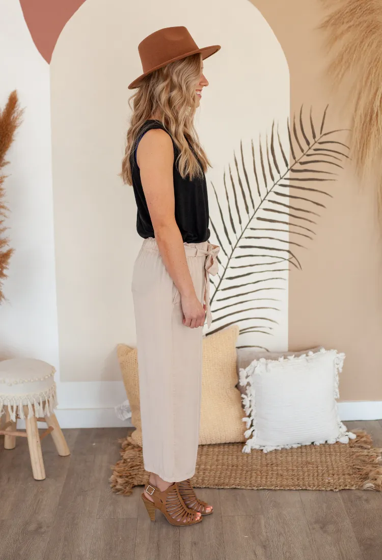 Talia Tencel Tie Waist Pants in Khaki
