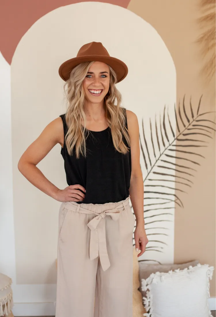 Talia Tencel Tie Waist Pants in Khaki