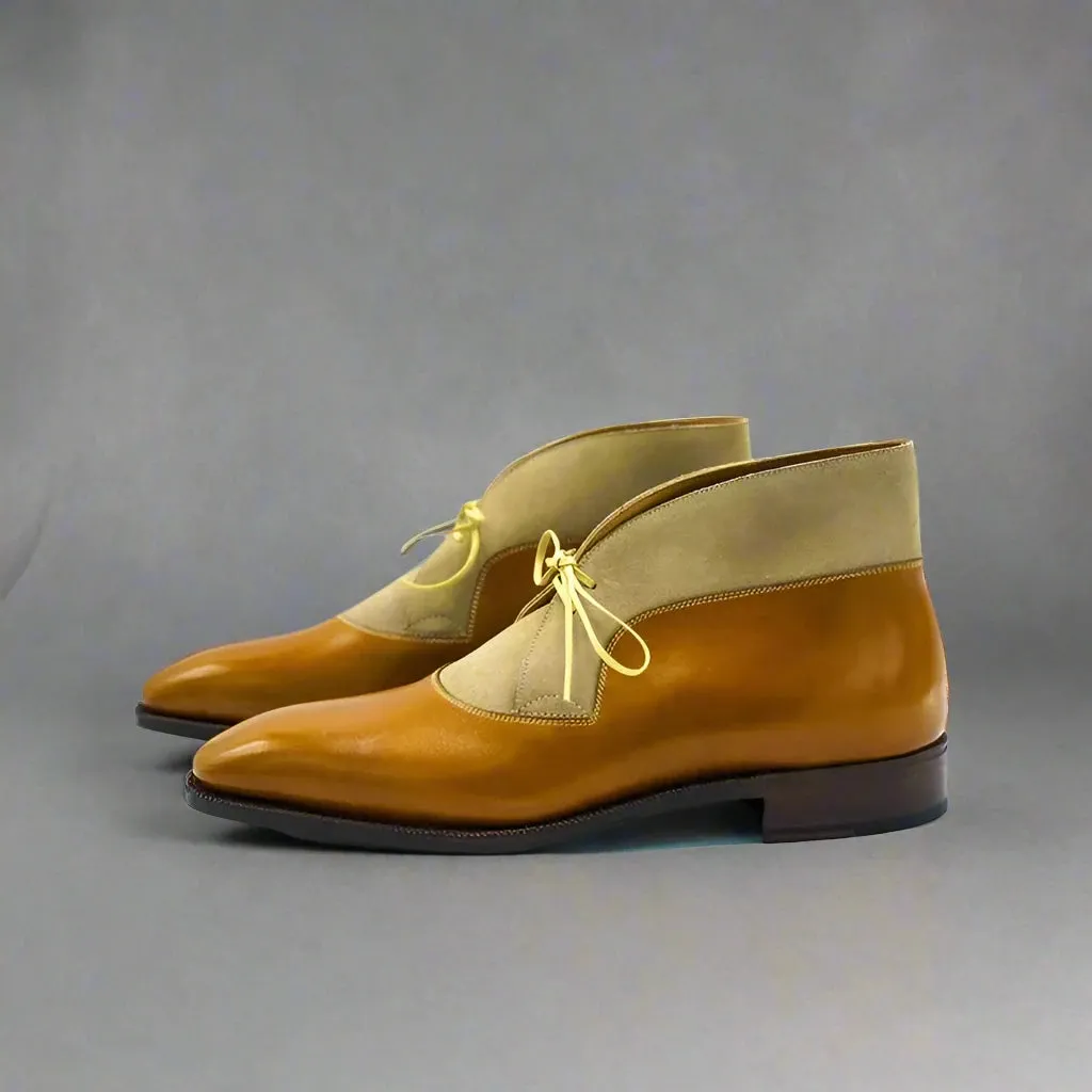 Tan Leather and Suede Vermient Lace Up Boots - Boots