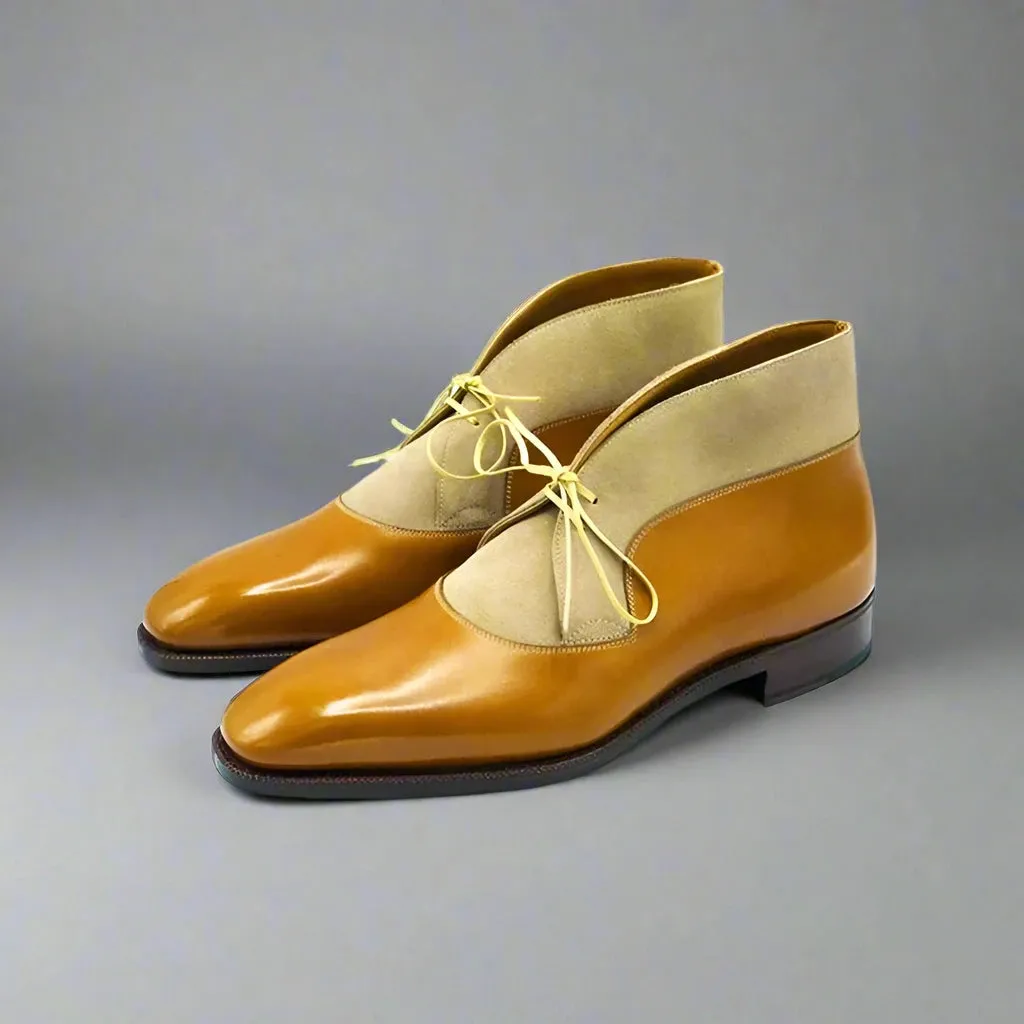 Tan Leather and Suede Vermient Lace Up Boots - Boots
