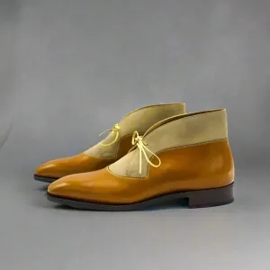 Tan Leather and Suede Vermient Lace Up Boots - Boots