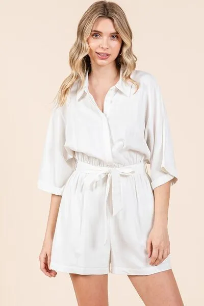 Tie Waist Half Sleeve Romper