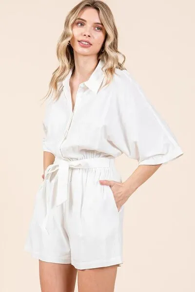 Tie Waist Half Sleeve Romper