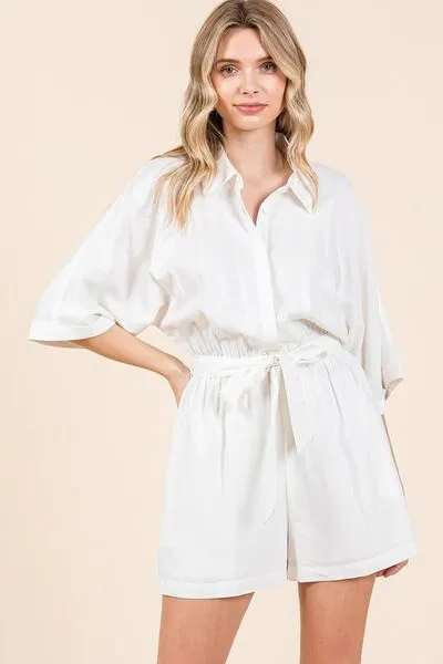 Tie Waist Half Sleeve Romper