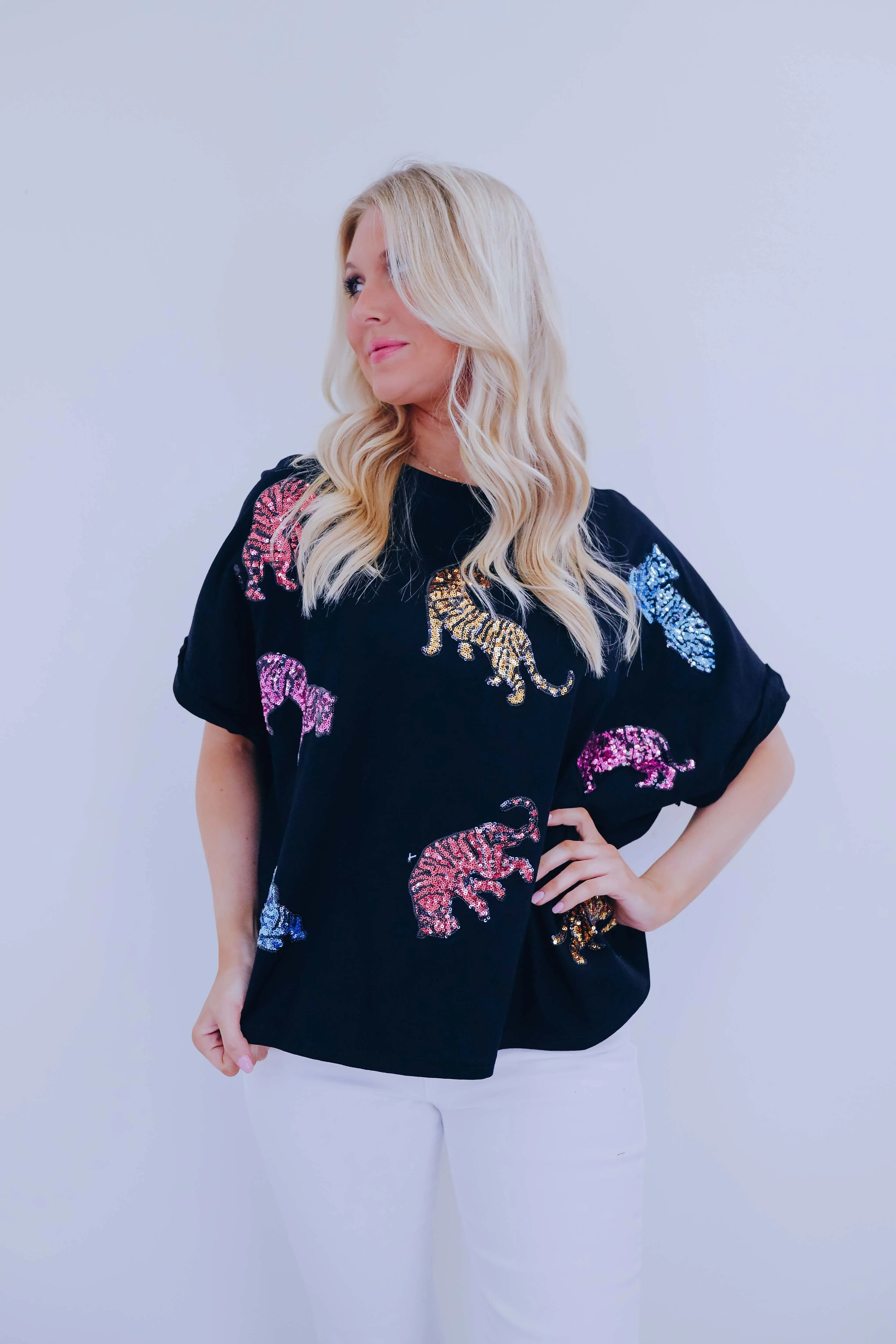 Tigress Sequin Patch Oversized Top - 2 Colors