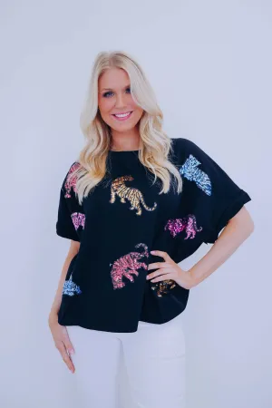 Tigress Sequin Patch Oversized Top - 2 Colors