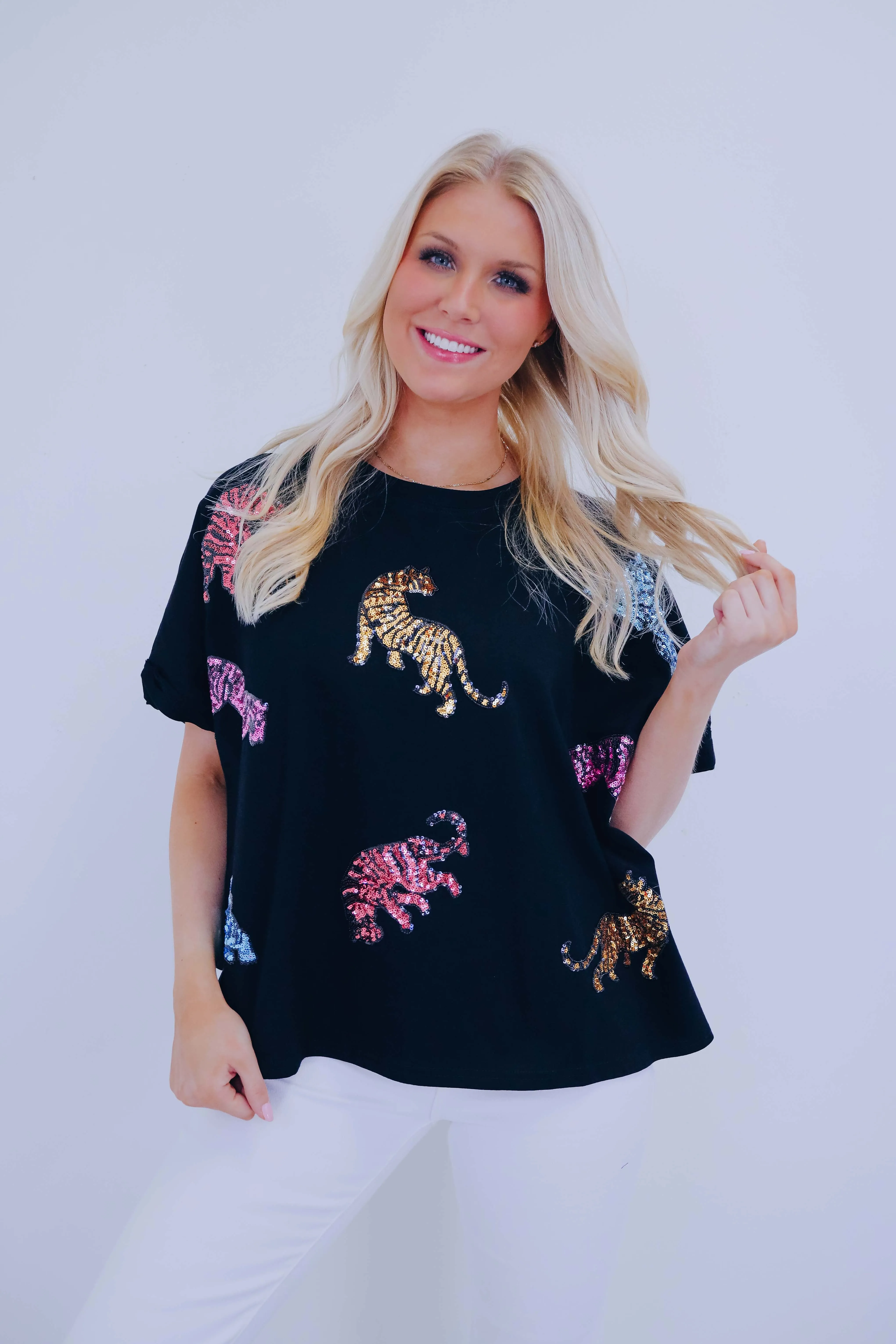 Tigress Sequin Patch Oversized Top - 2 Colors