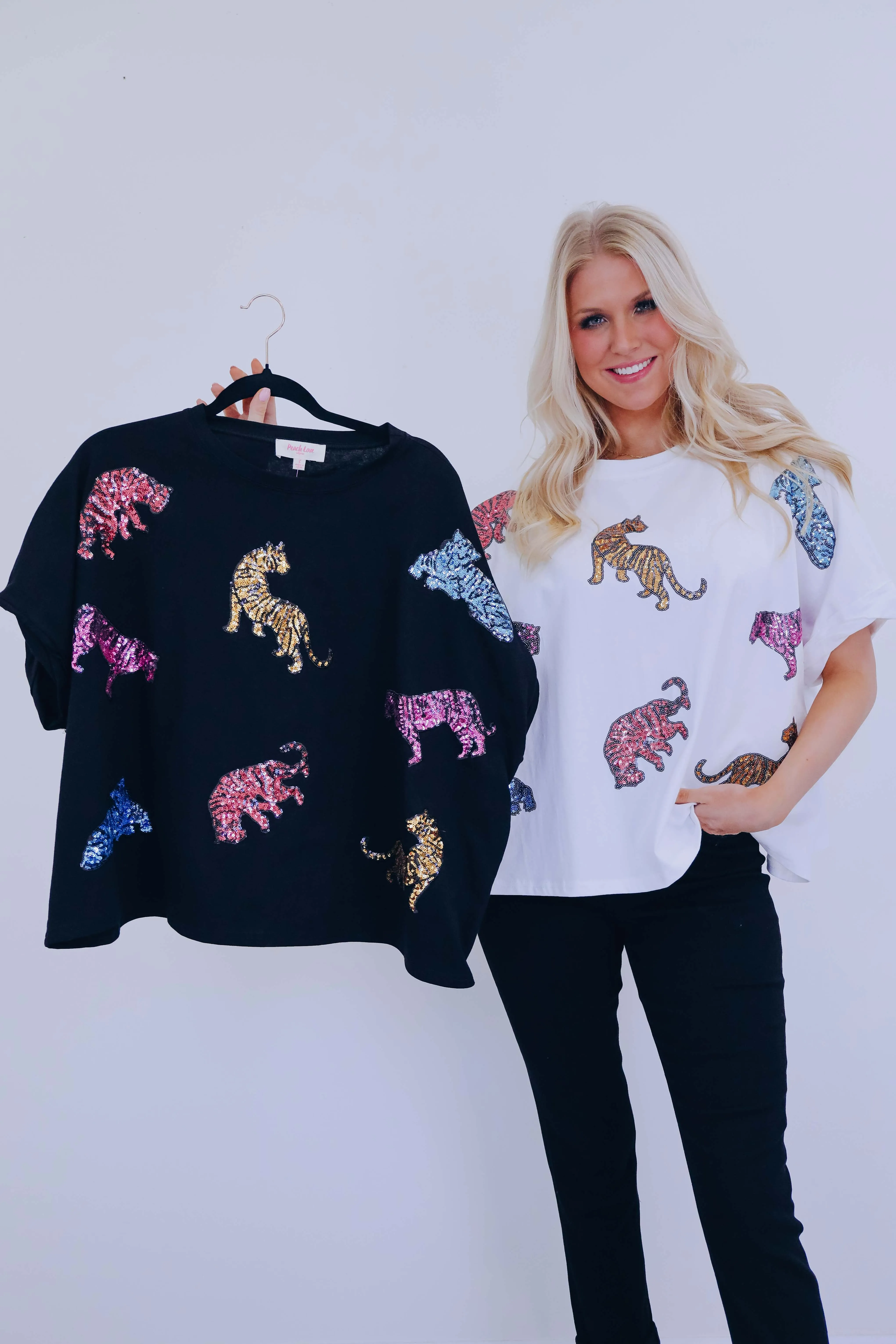 Tigress Sequin Patch Oversized Top - 2 Colors