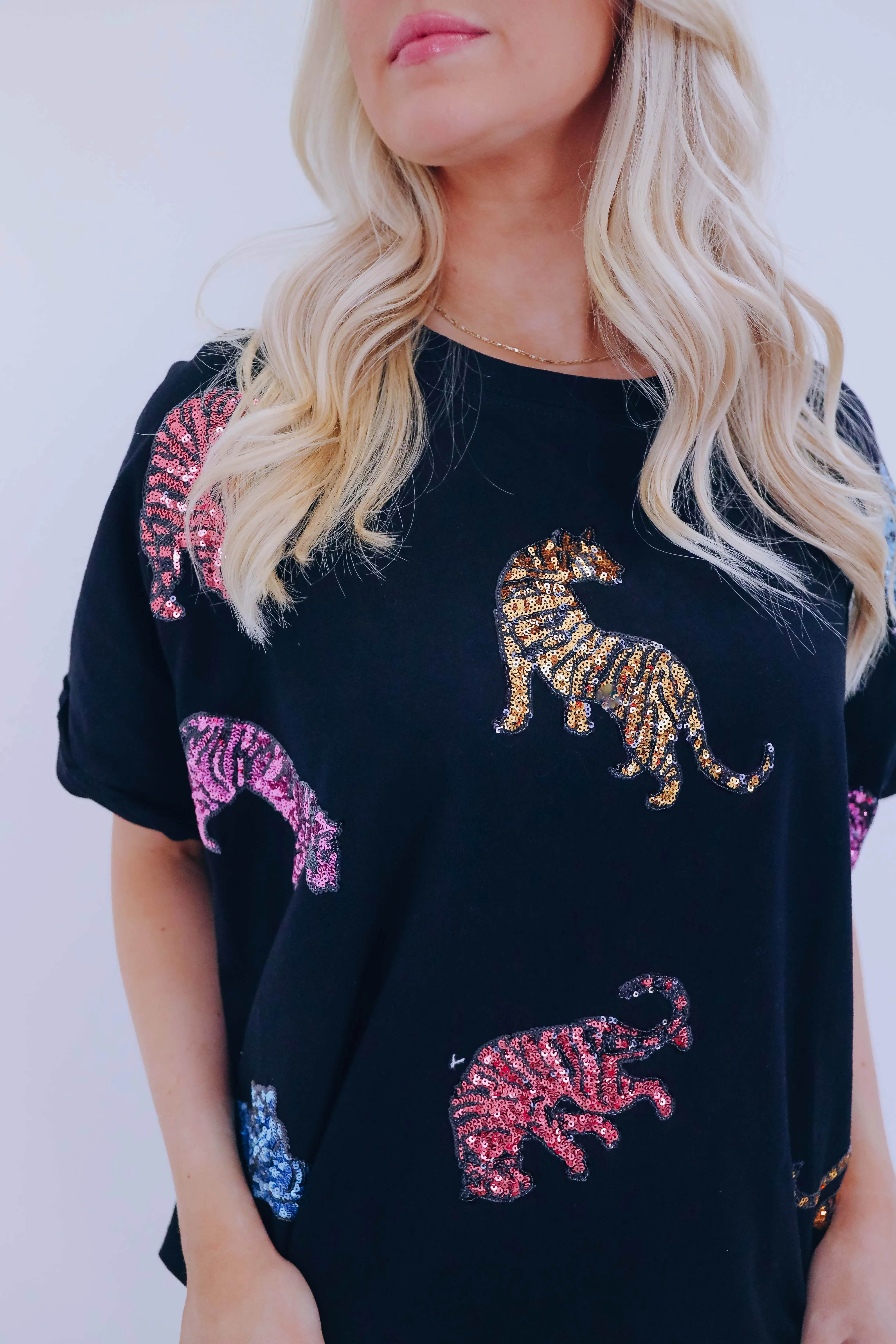 Tigress Sequin Patch Oversized Top - 2 Colors