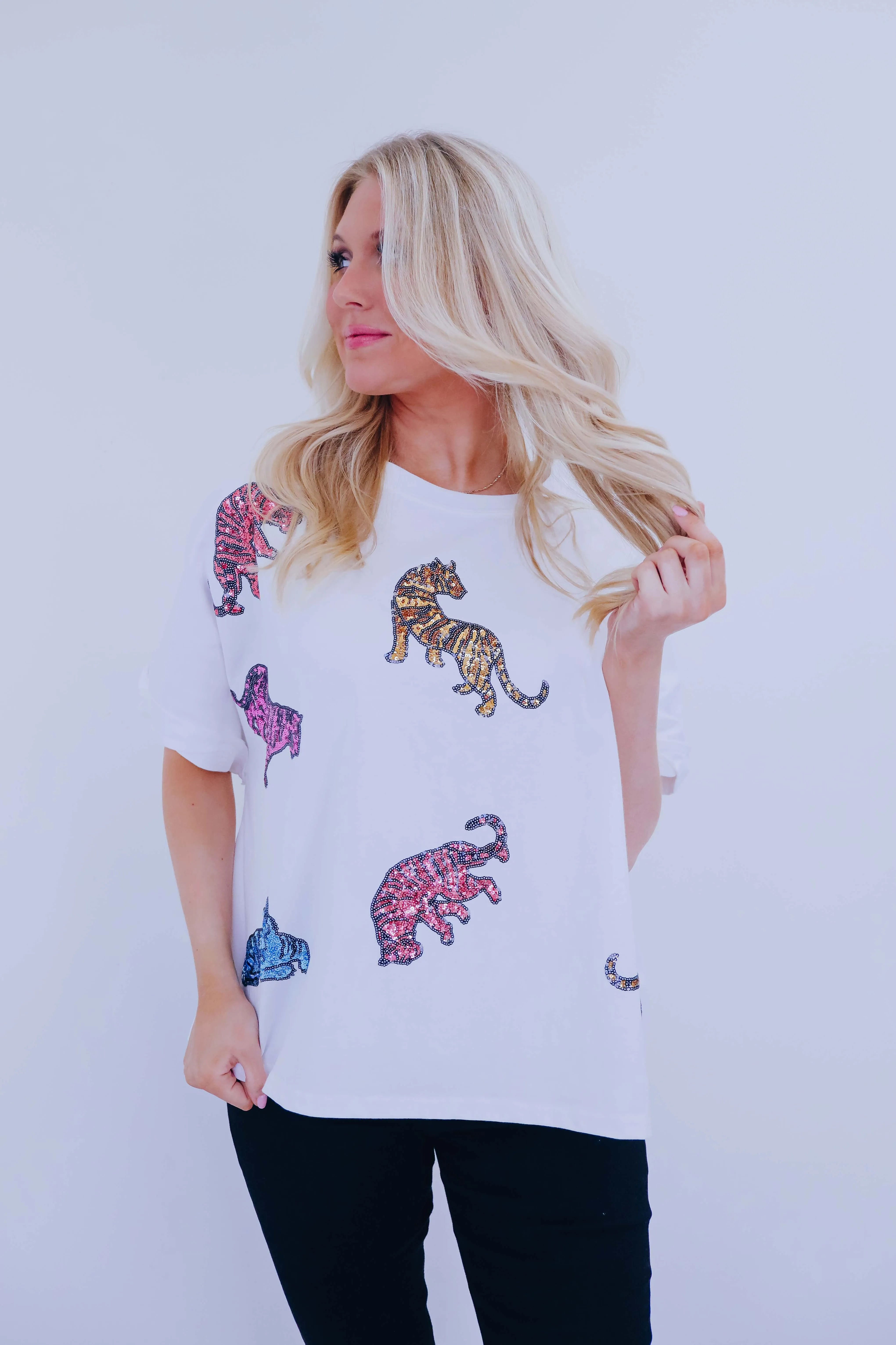 Tigress Sequin Patch Oversized Top - 2 Colors