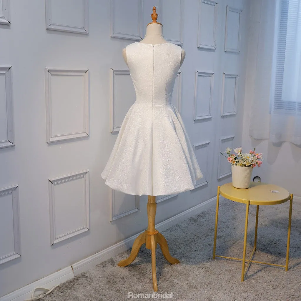 Unique Simple Embroidery White Junior Cheap Popular Homecoming Dresses, HD0389