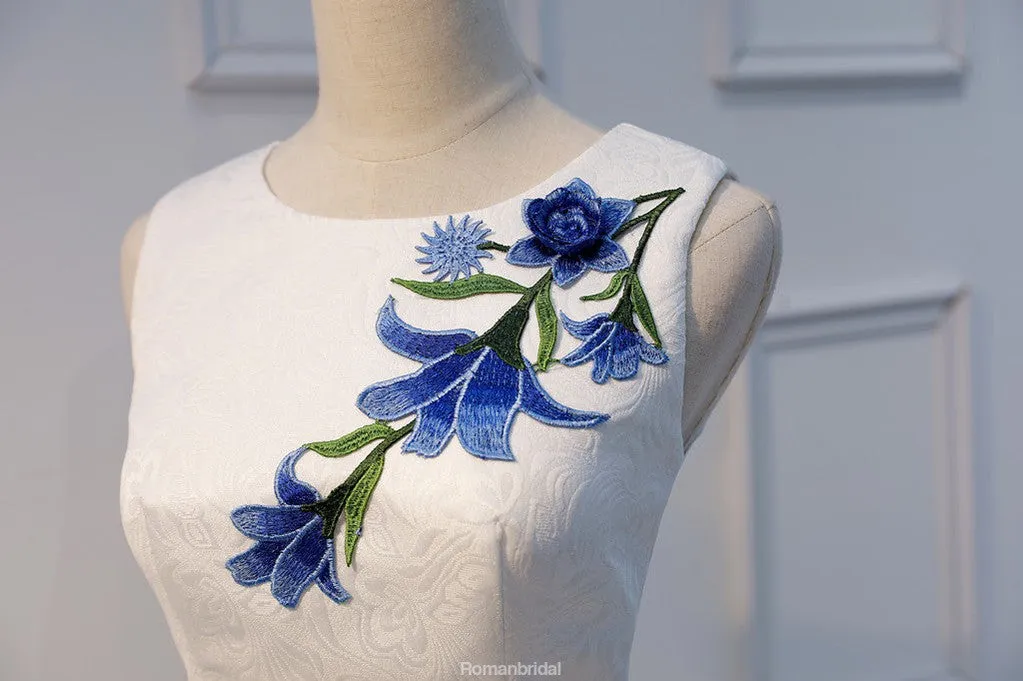 Unique Simple Embroidery White Junior Cheap Popular Homecoming Dresses, HD0389