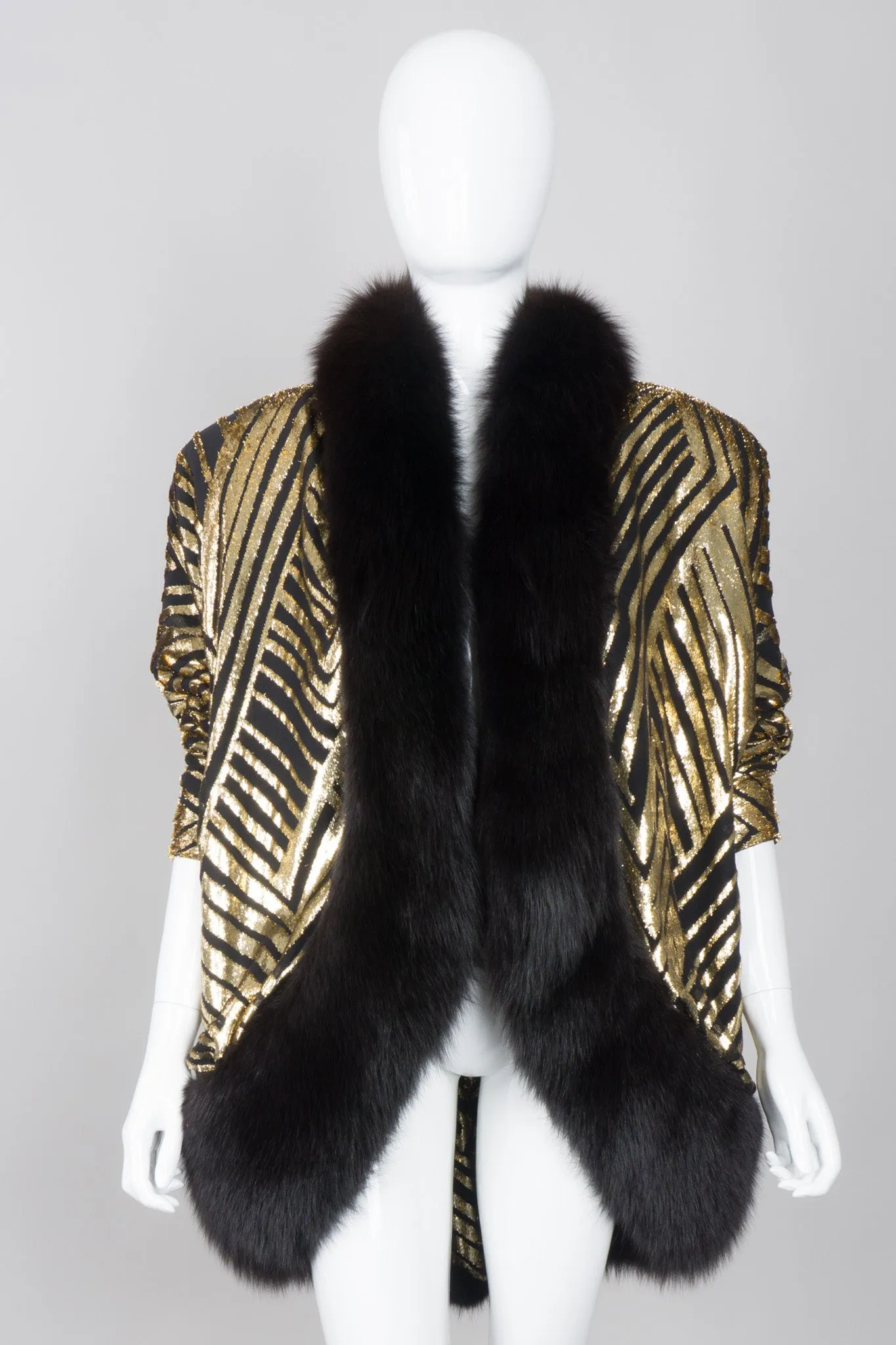 Velvet Lamé Fur Trim Cocoon Jacket