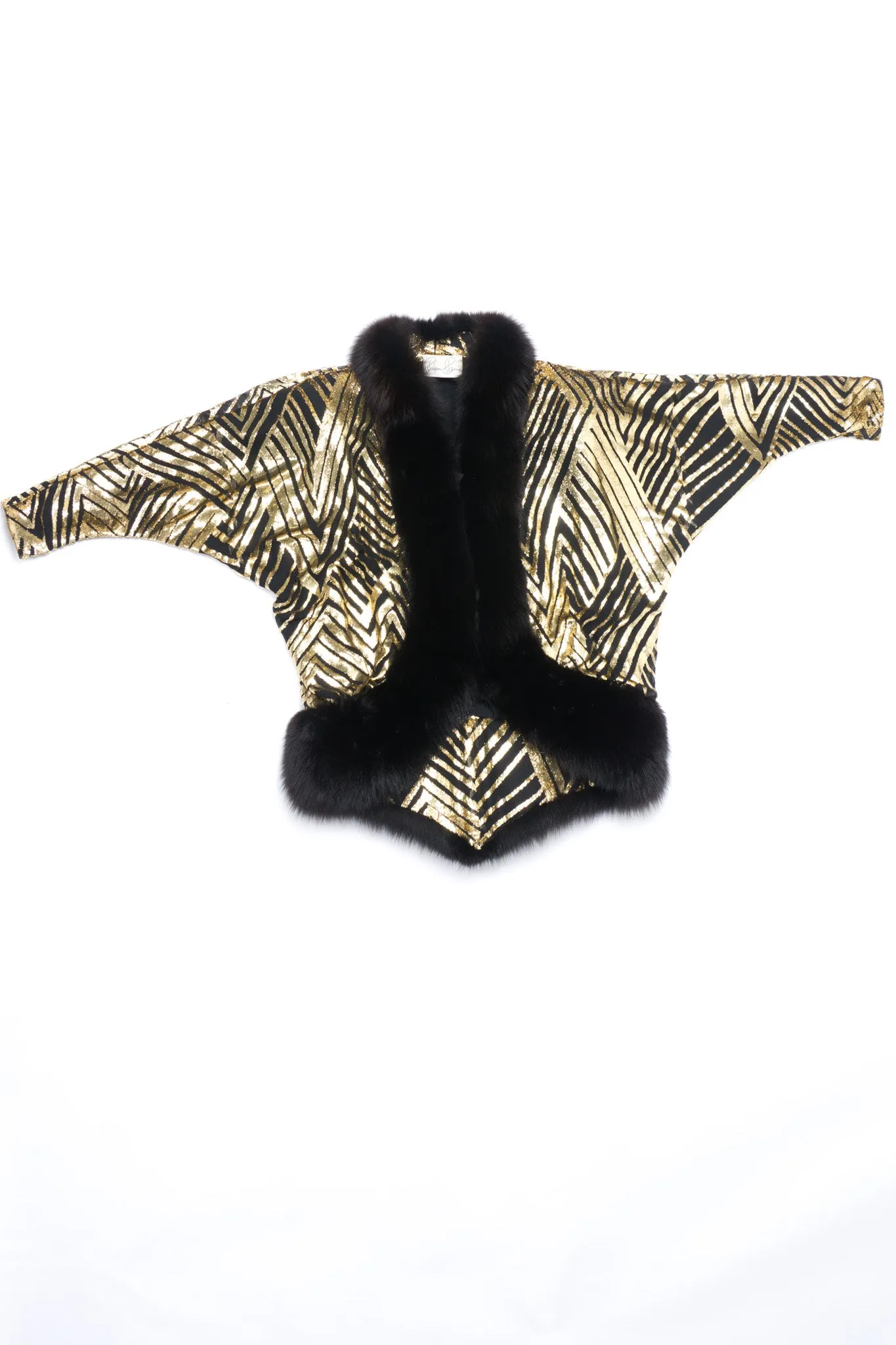 Velvet Lamé Fur Trim Cocoon Jacket