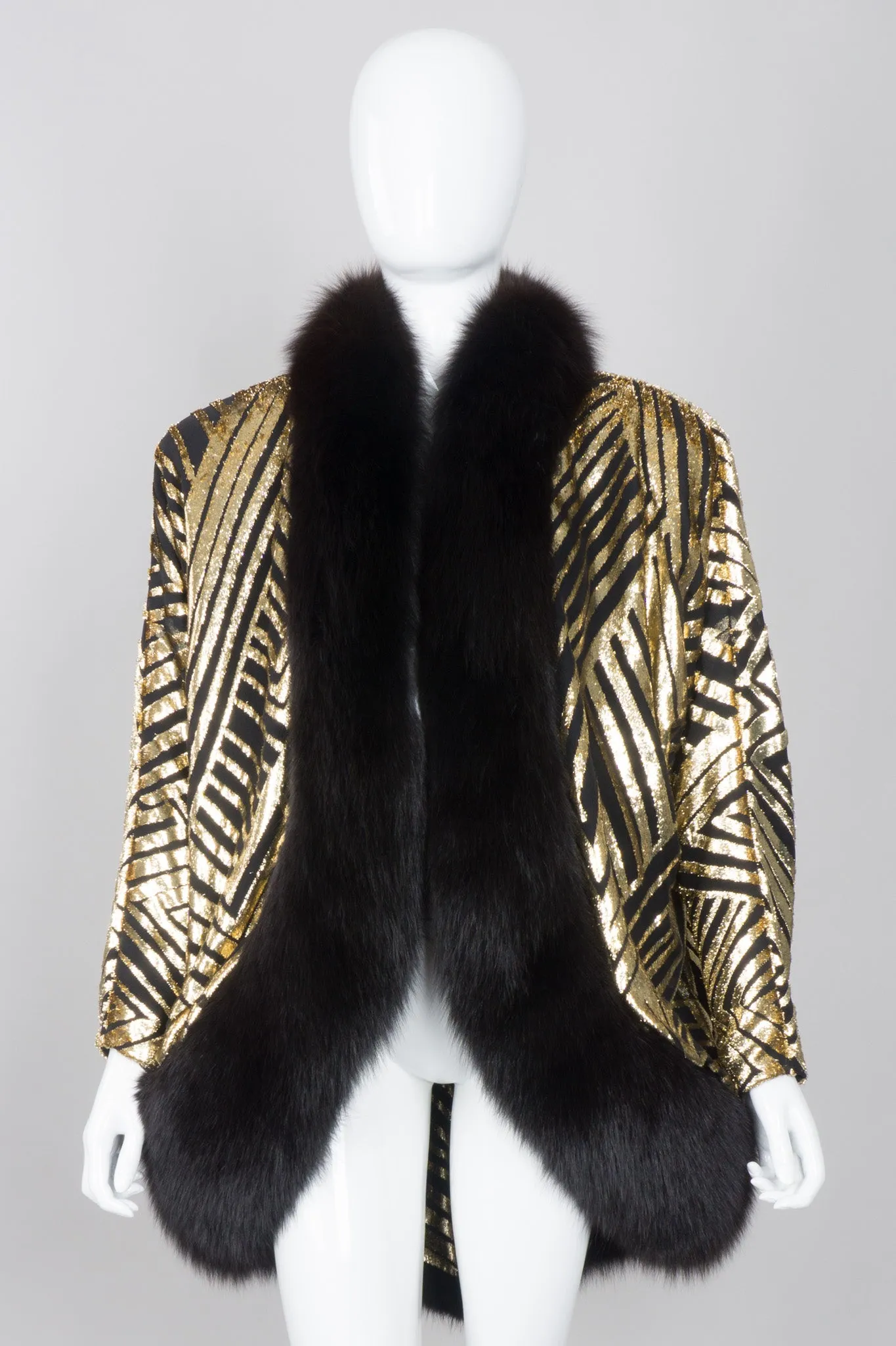 Velvet Lamé Fur Trim Cocoon Jacket