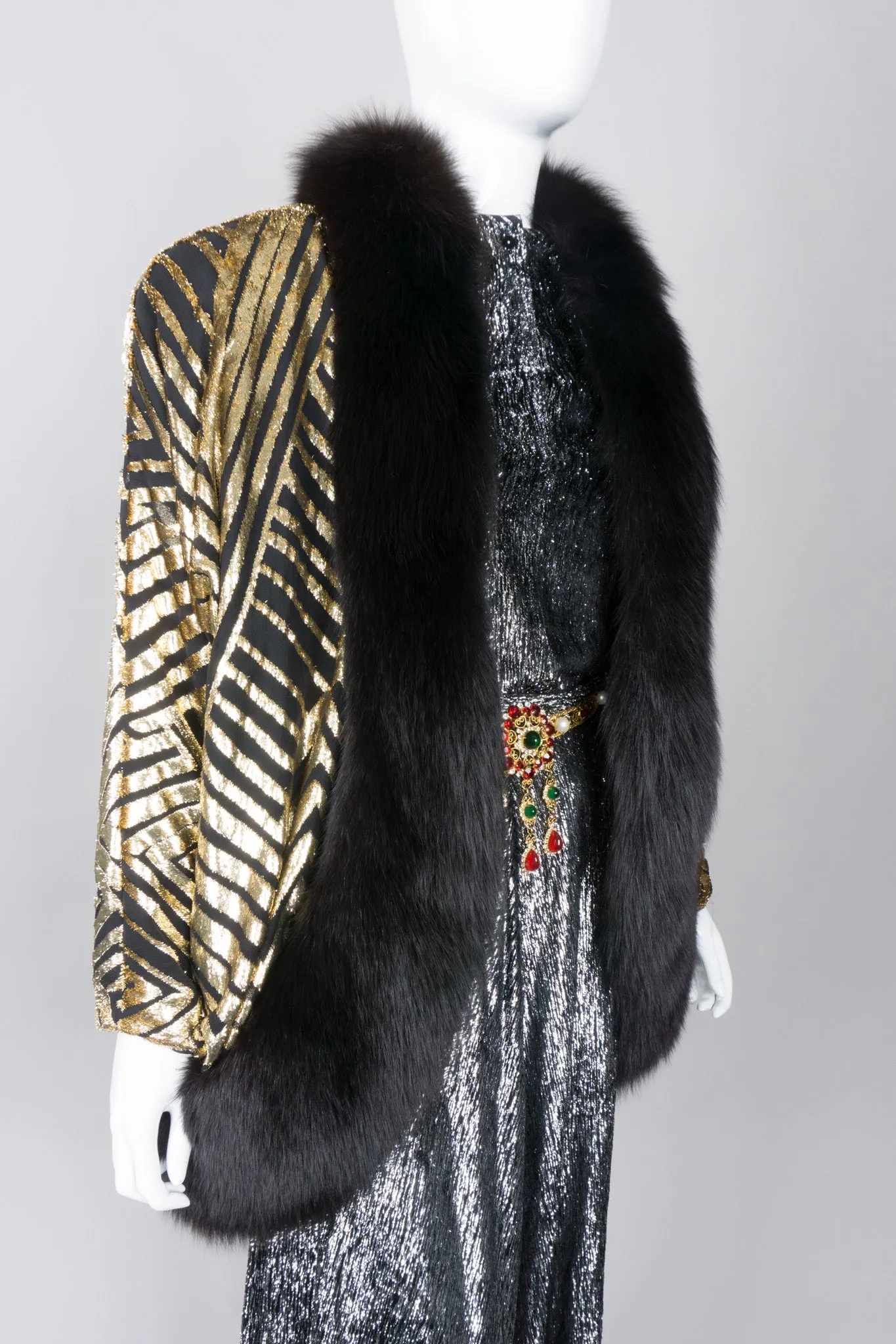 Velvet Lamé Fur Trim Cocoon Jacket