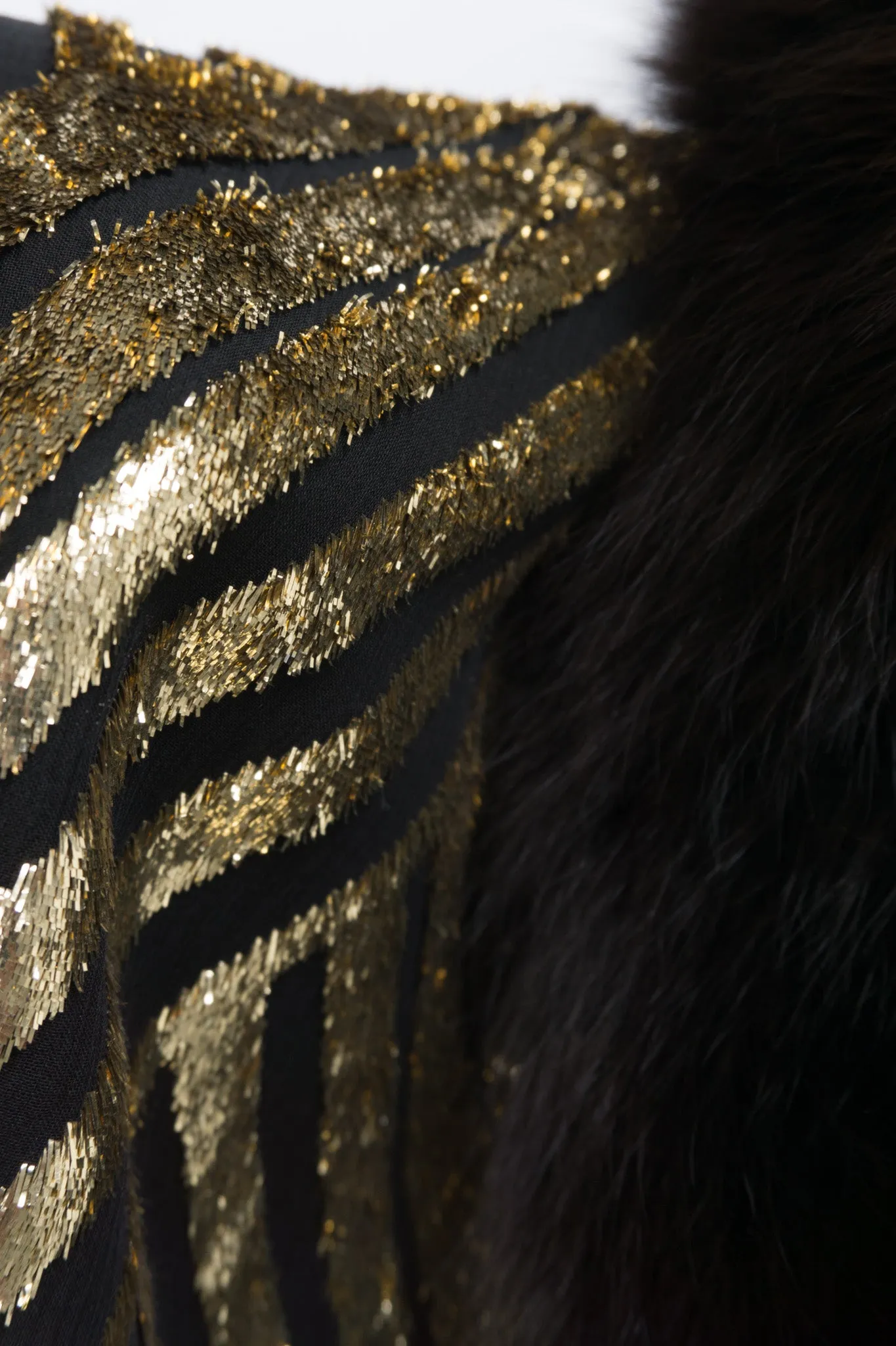 Velvet Lamé Fur Trim Cocoon Jacket