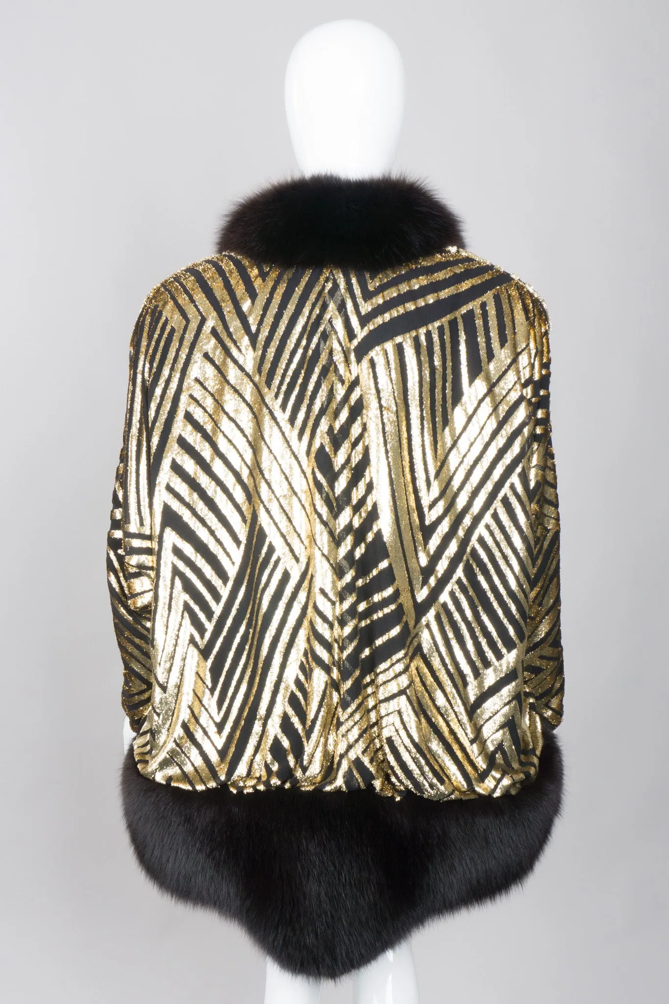 Velvet Lamé Fur Trim Cocoon Jacket