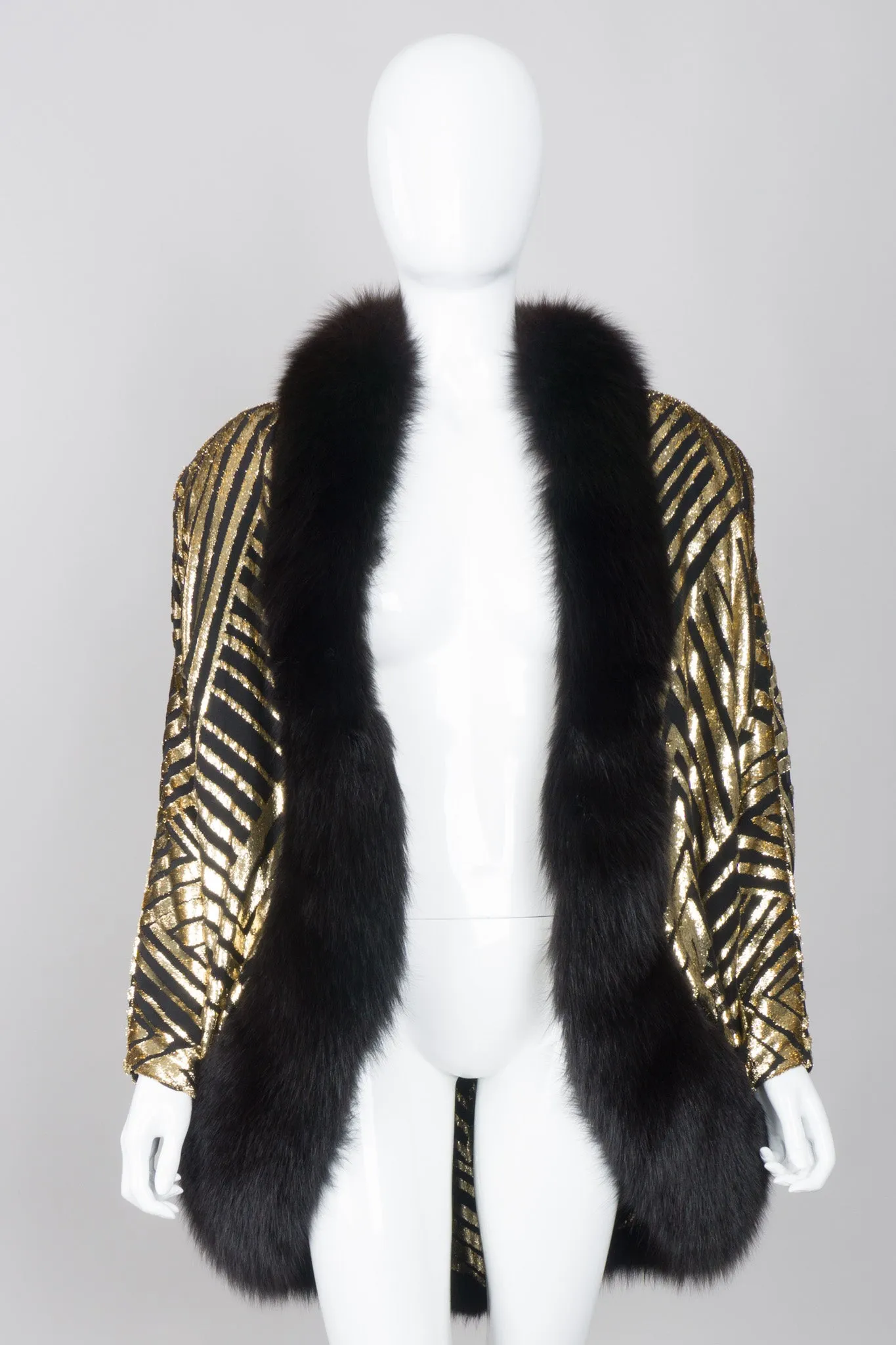 Velvet Lamé Fur Trim Cocoon Jacket