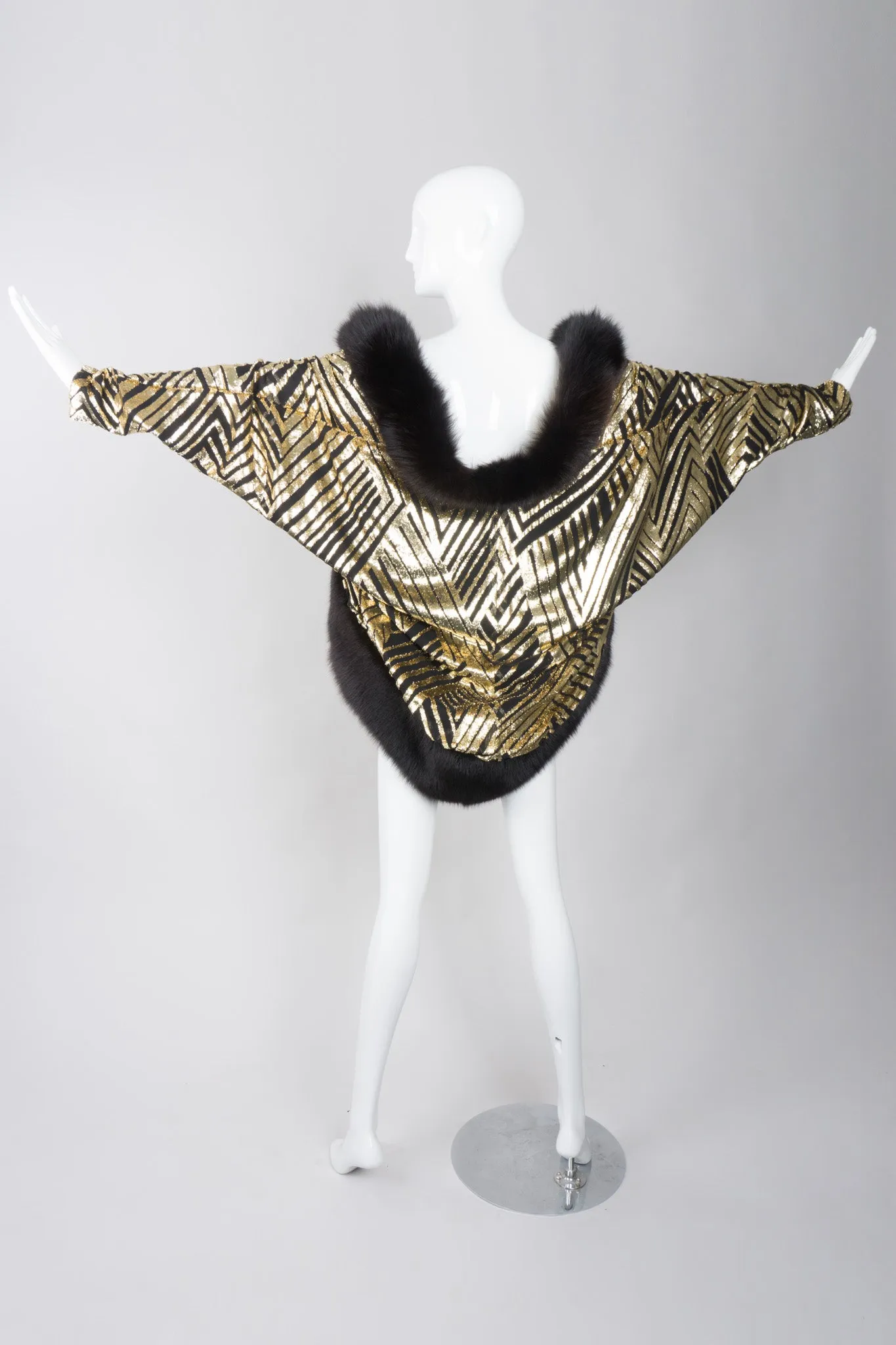 Velvet Lamé Fur Trim Cocoon Jacket