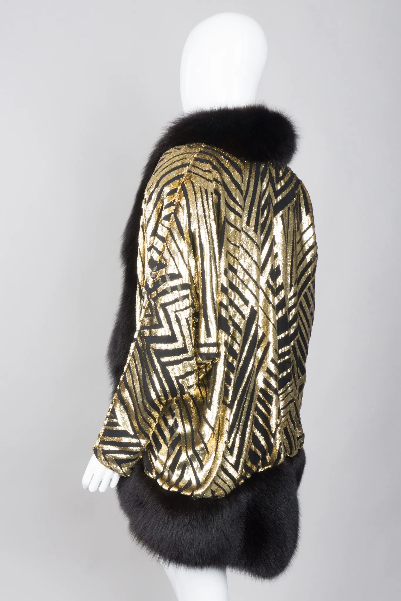 Velvet Lamé Fur Trim Cocoon Jacket