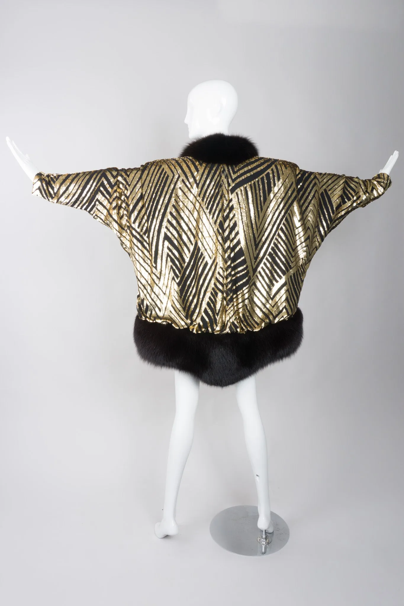 Velvet Lamé Fur Trim Cocoon Jacket
