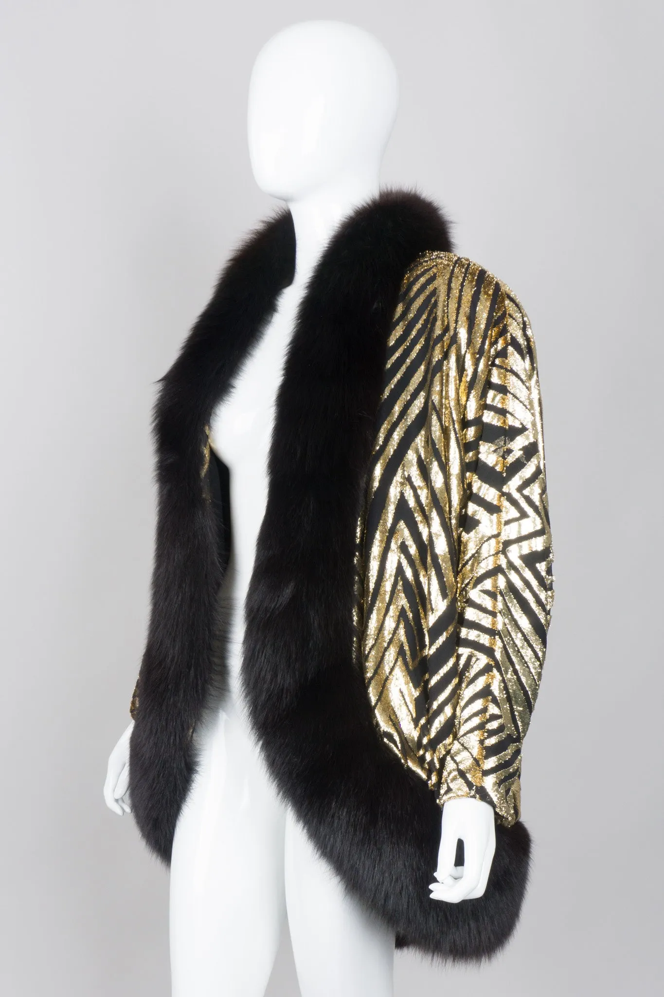 Velvet Lamé Fur Trim Cocoon Jacket