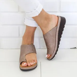 Women PU Leather Shoes Comfy Platform Flat Sole Ladies Casual Soft Big Toe Foot Correction Sandal