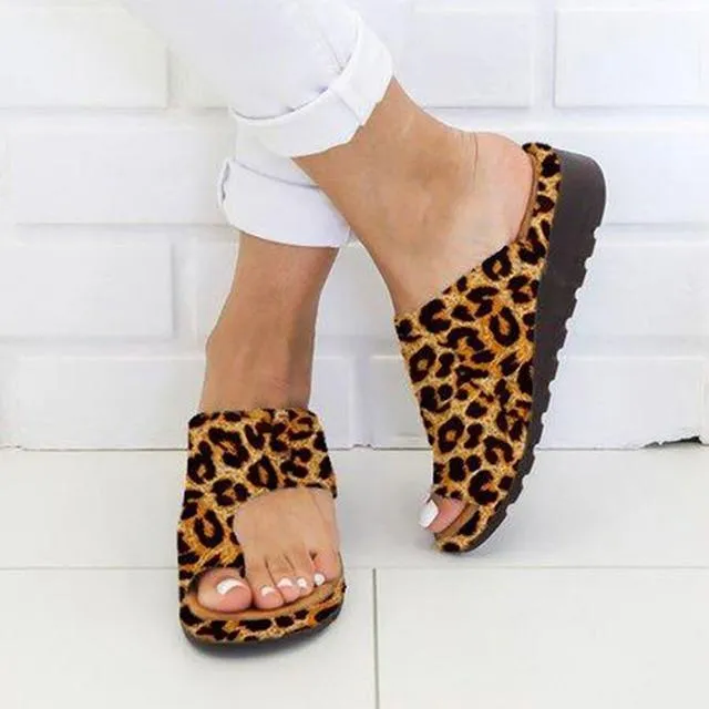 Women PU Leather Shoes Comfy Platform Flat Sole Ladies Casual Soft Big Toe Foot Correction Sandal