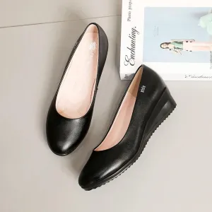 Women's Black Work Shoes Mid-heel Working Shallow Mouth Professional Single Shoes Soft Sole Fashionable Non-slip Formal Wear Comfortable Leather Shoes