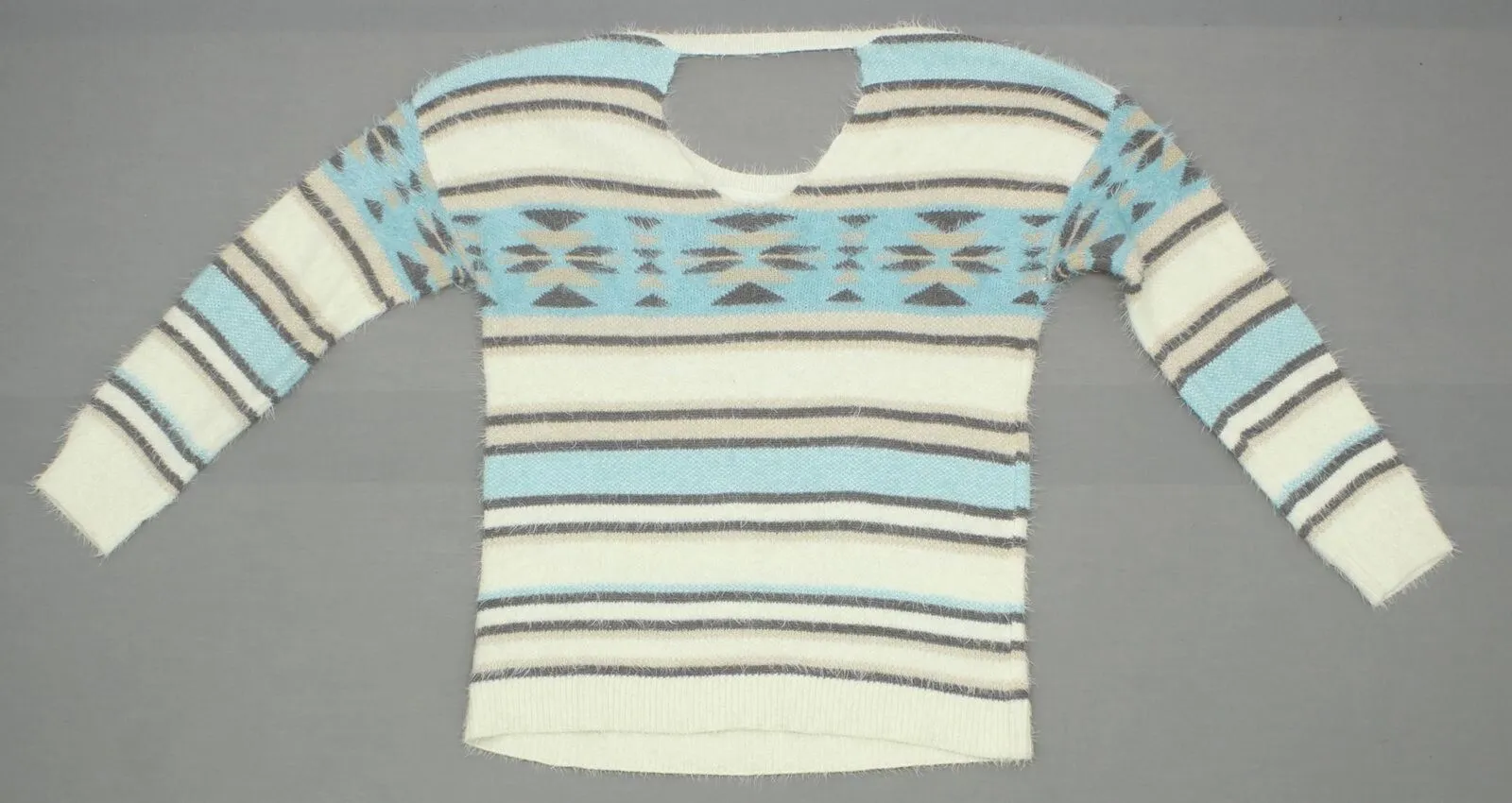 Xhilaration Women's Eyelash Striped Aztec Pullover Sweater