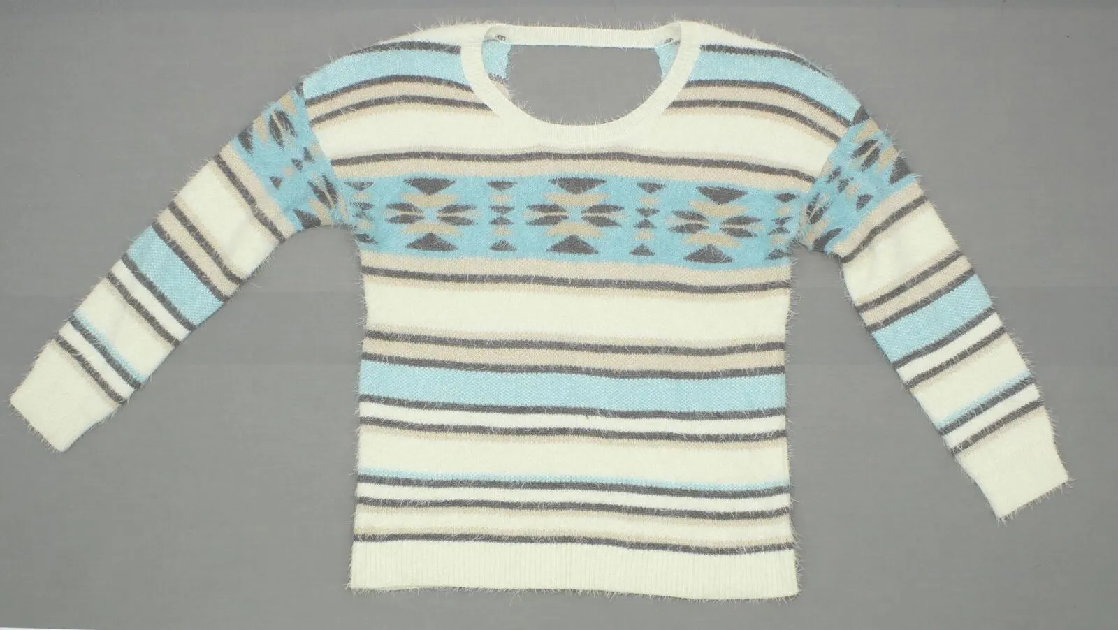 Xhilaration Women's Eyelash Striped Aztec Pullover Sweater