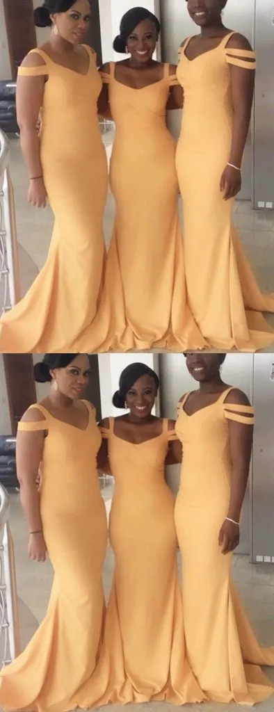 Yellow Long Mermaid Sexy Cheap Bridesmaid Dresses Online, WG574